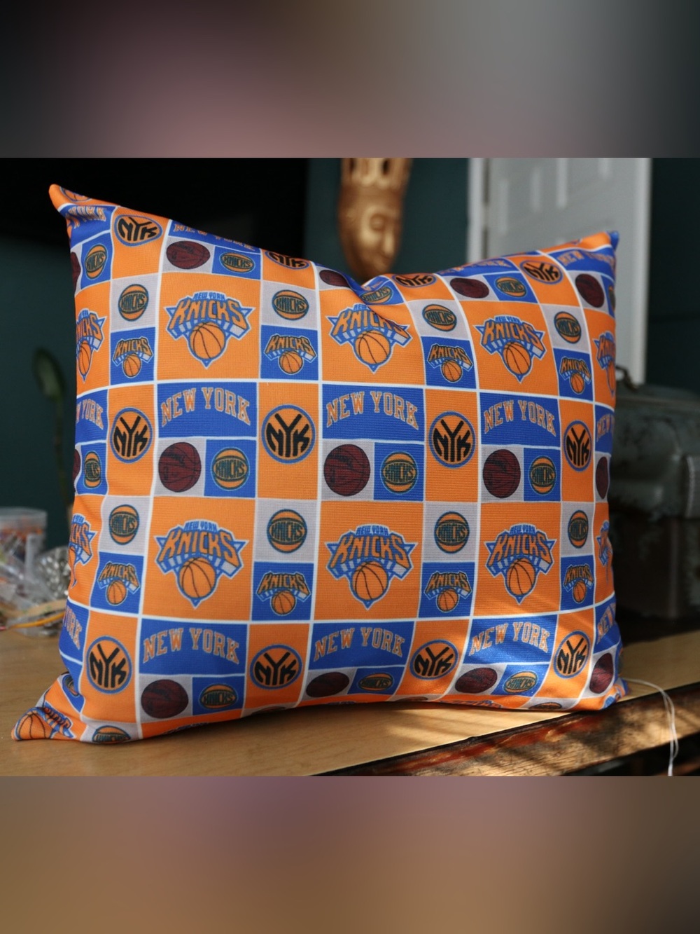 Knicks Orange & Blue Decorative Pillow - Official Team Pattern
